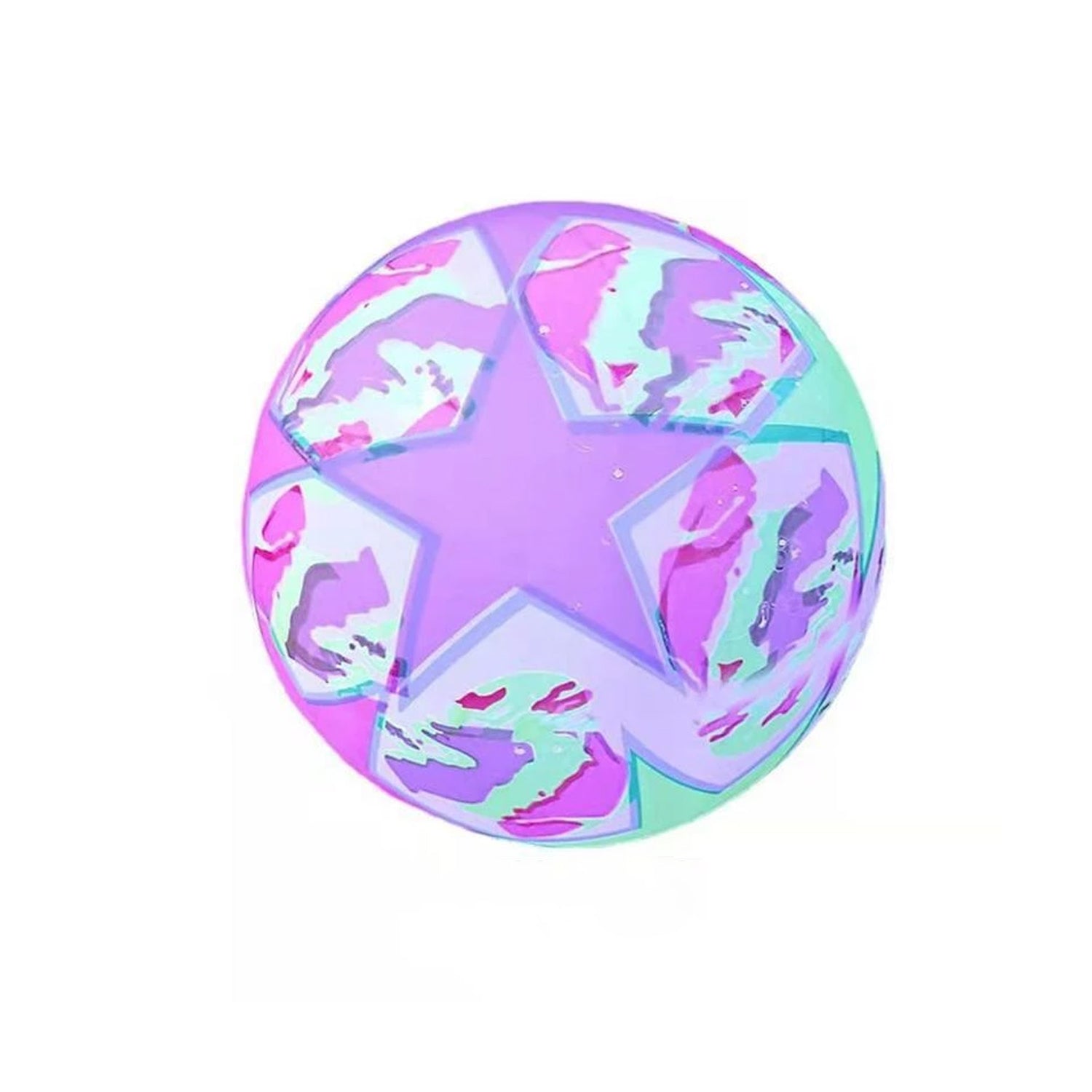 Bouncy stress reliever ball with LED lights for kids, showing its vibrant colors and texture Bouncy stress reliever ball with LED lights for kids, showing its vibrant colors and texture